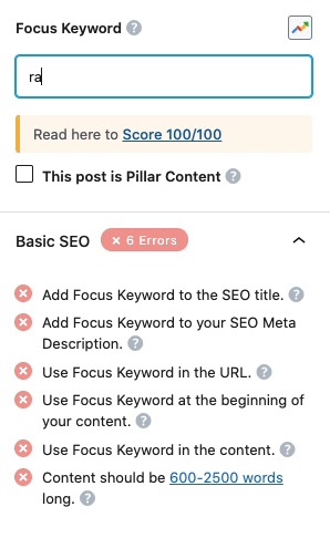 Focus keyword suggestion from Google