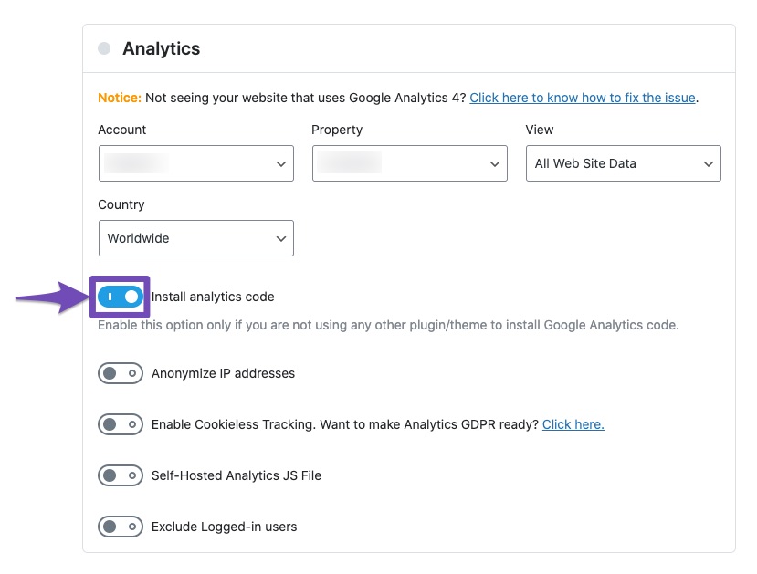 Cài đặt mã Analytics