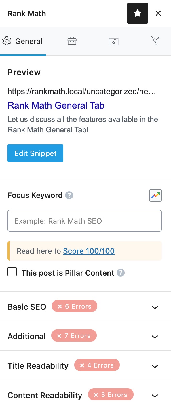 All options available in Rank Math General tab