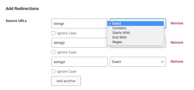 Redirection - Source URL options