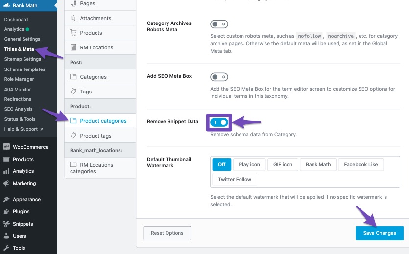 Remove snippet data from product categories