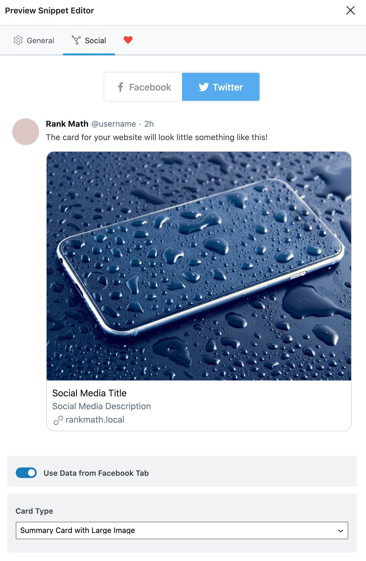 Twitter sharing preview in Rank Math
