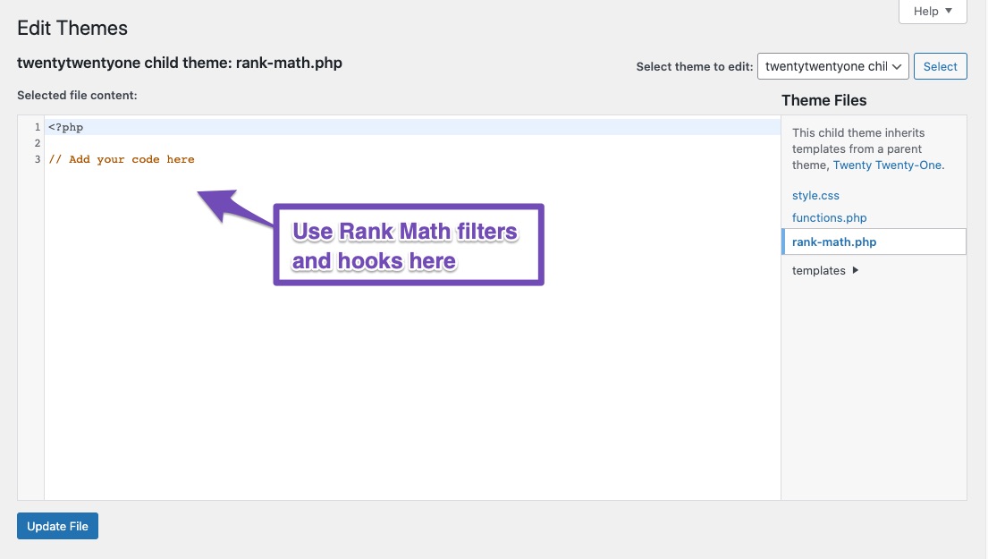 Use Rank Math filters and hooks
