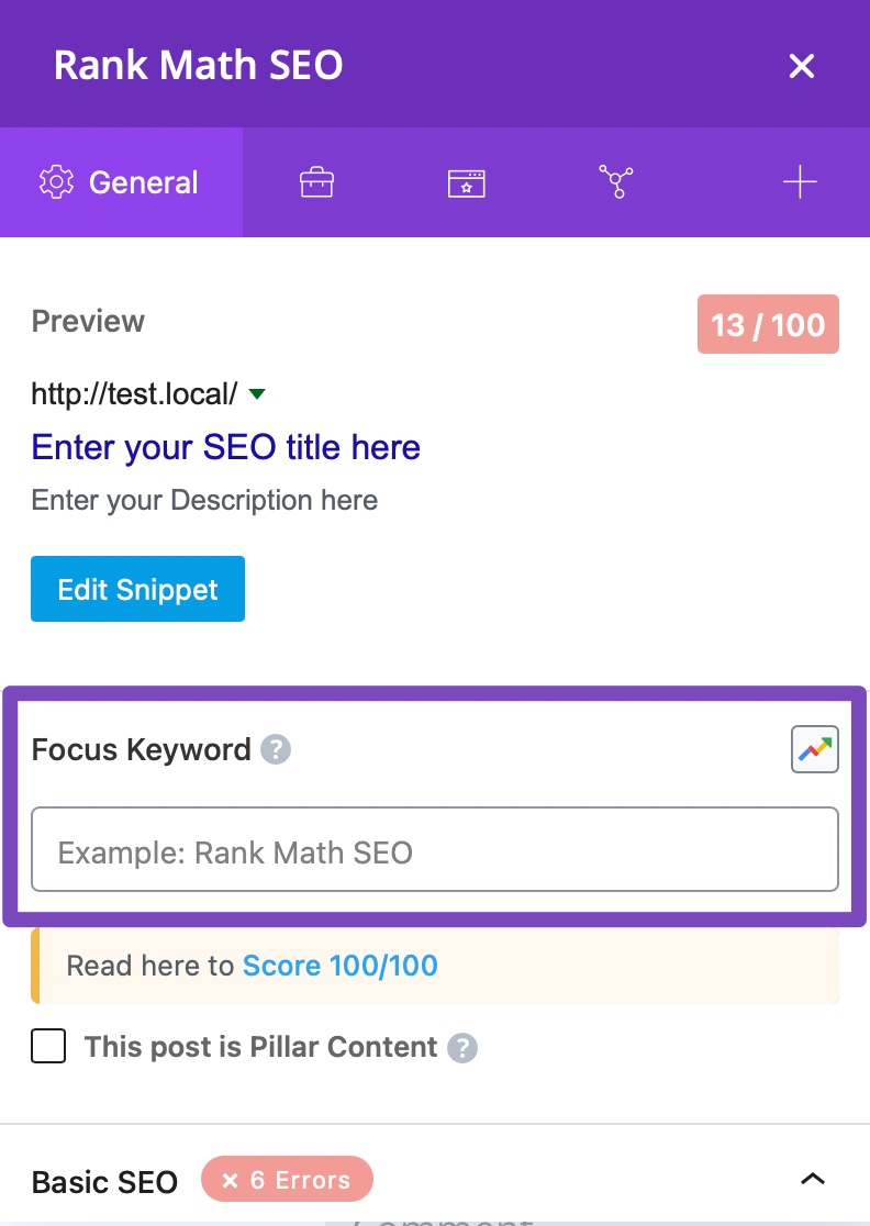 Add focus keyword in Divi