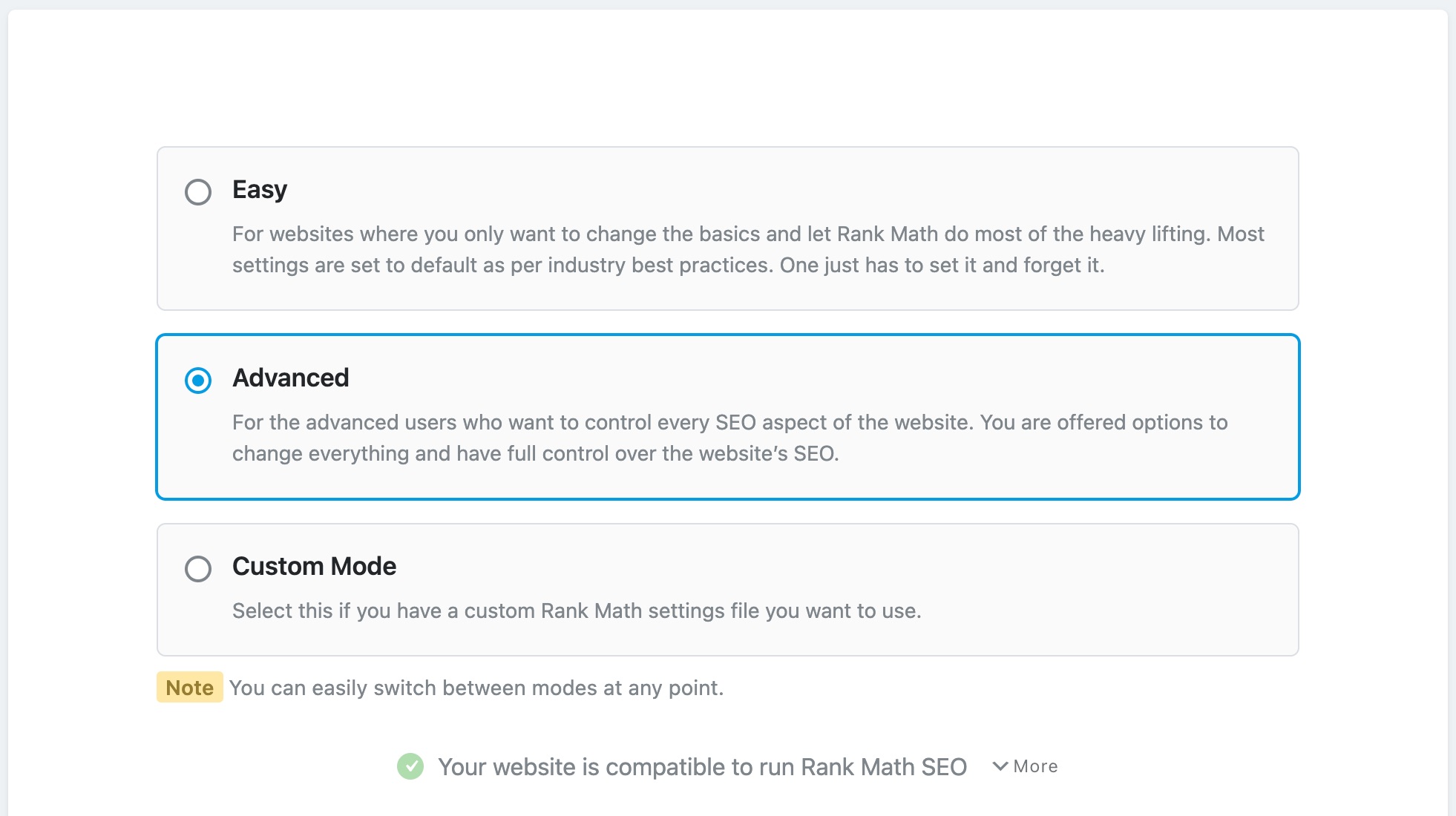 All The Modes In Rank Math Setup Process