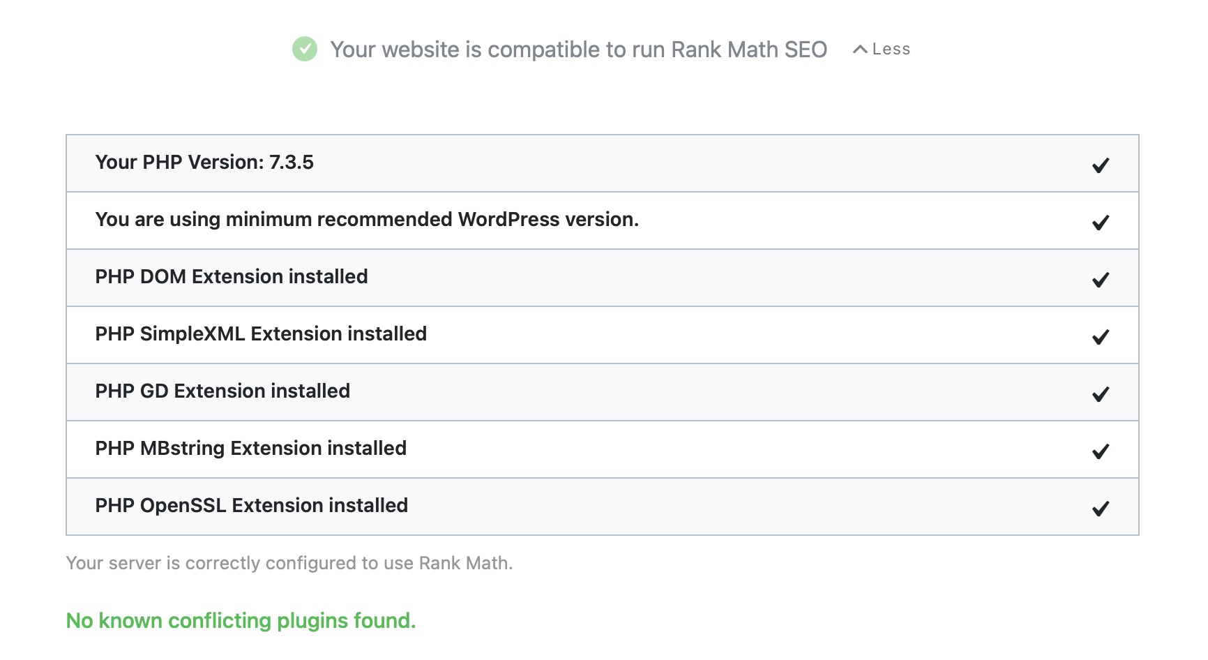 Compatibility Test Details In Rank Math Setup