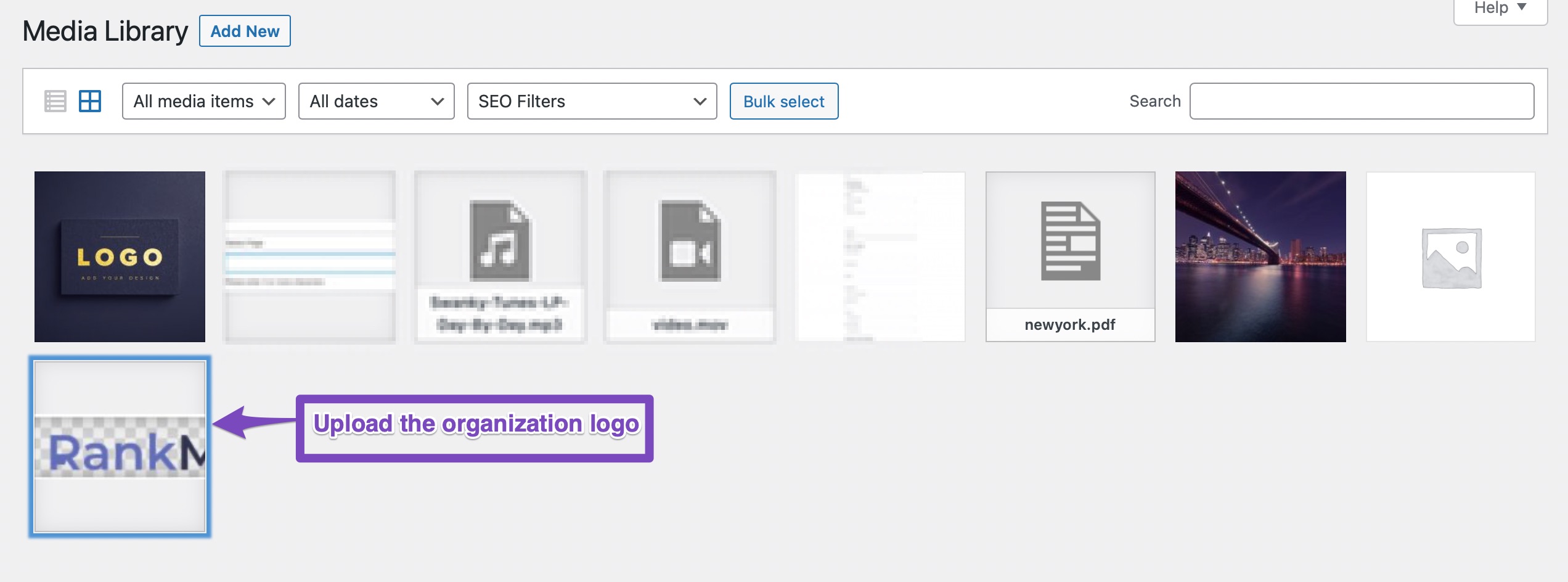 Selecting Organization logo from WordPress Media manager