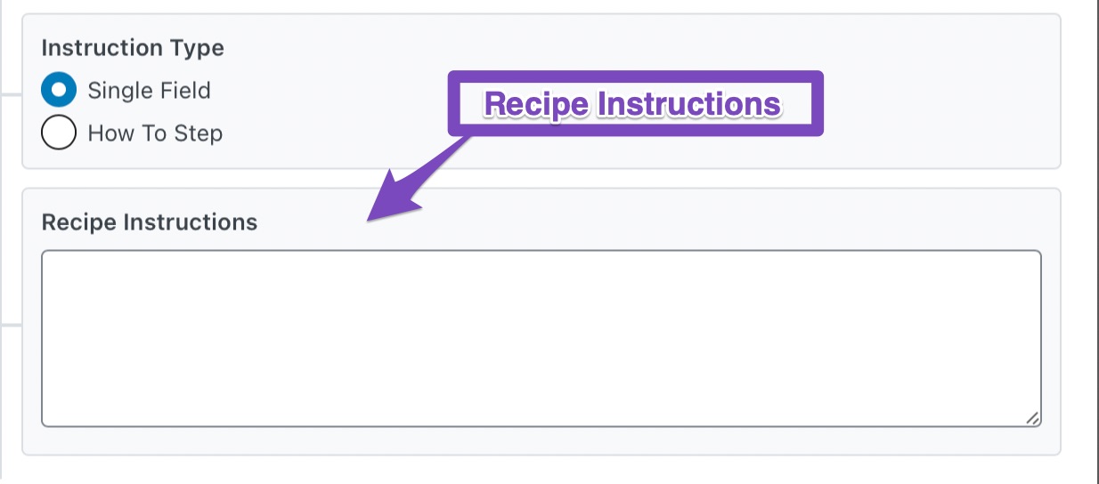 Single Field Recipe Instructions