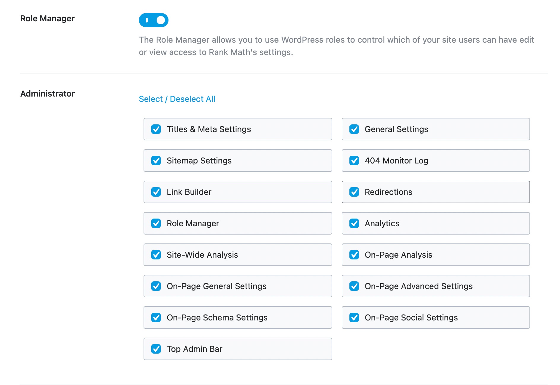 Role Manager Settings Expanded In Rank Math