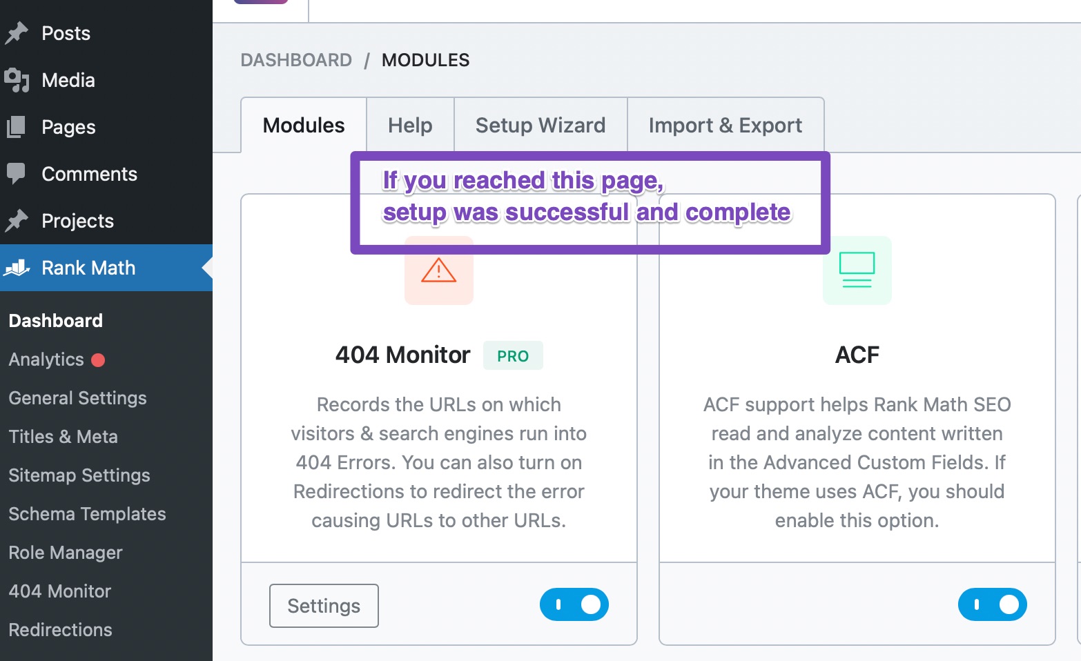 Setup Successful Confirmation