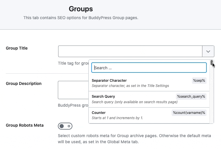 All variables available in Group title