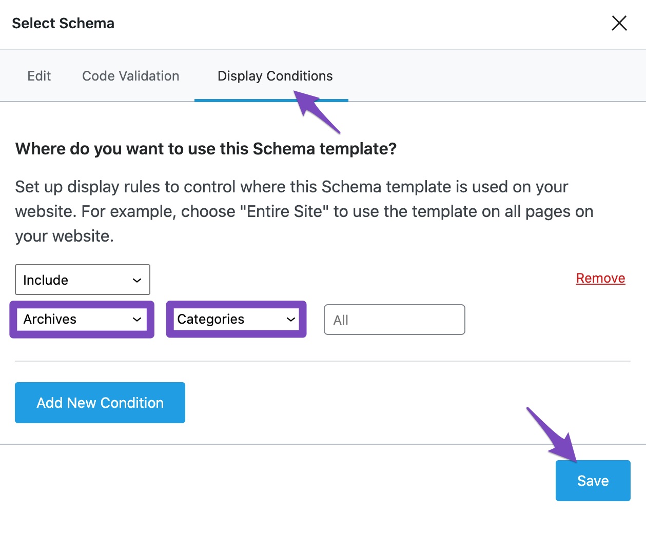 Display conditions for Carousel Schema