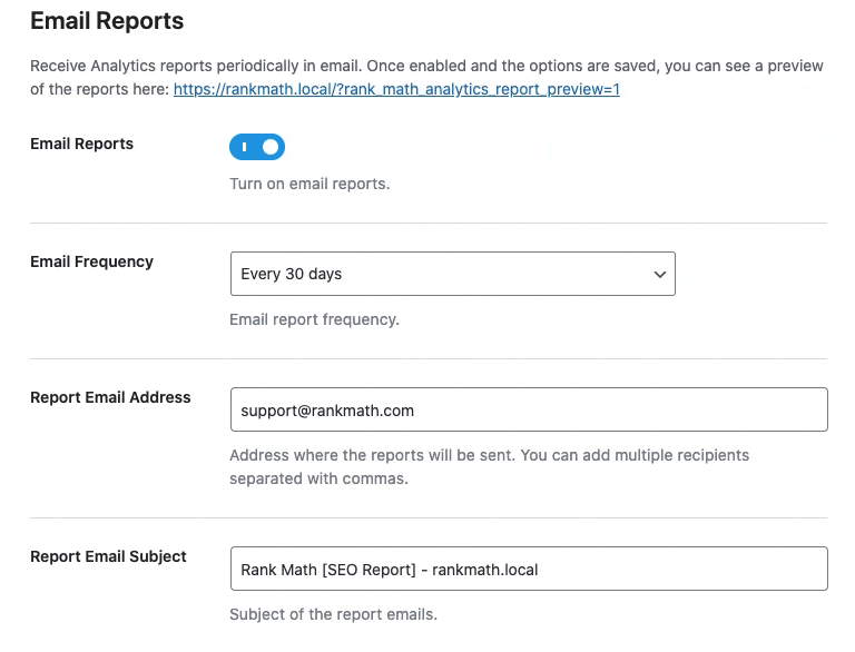 Email reporting options