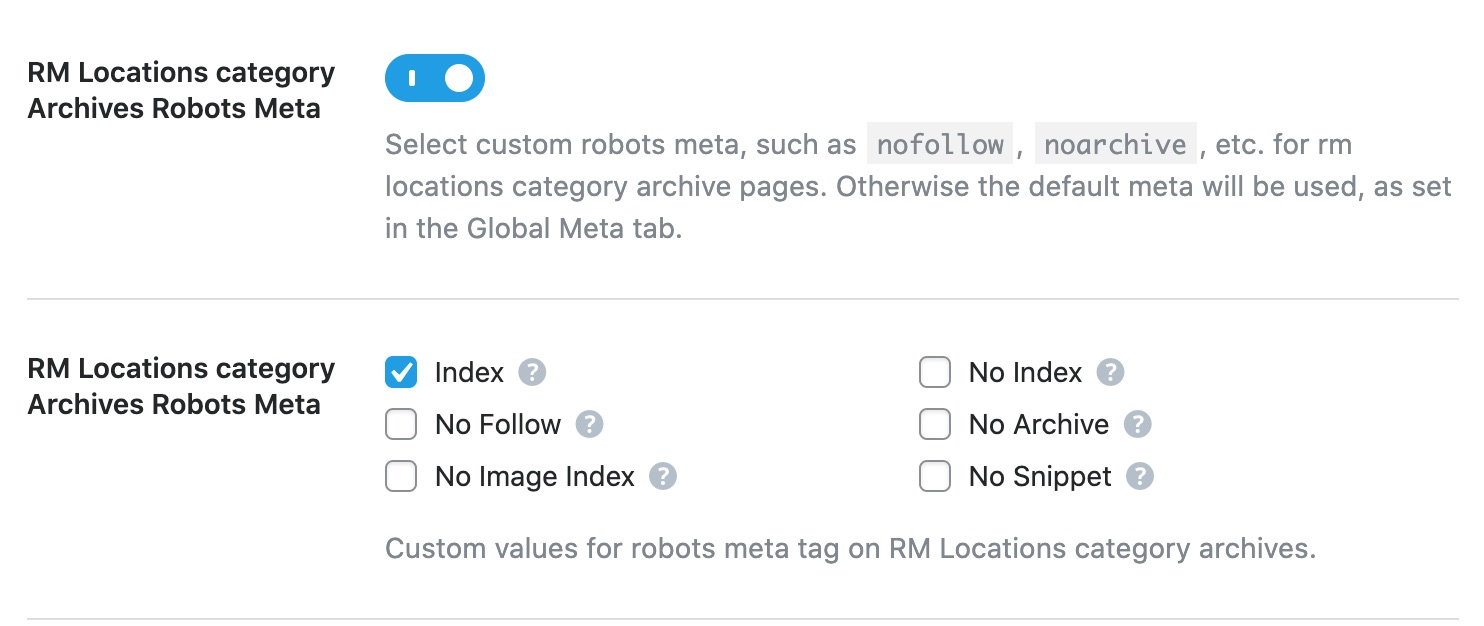RM locations category archives robots meta custom settings