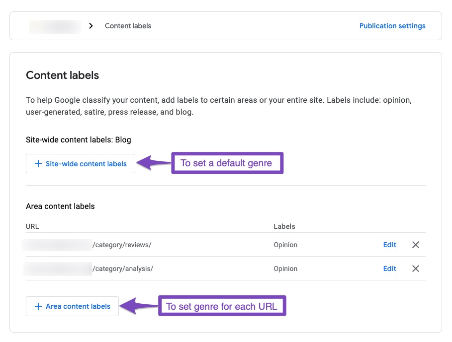 To set Content Label or genre in Google Publisher Center