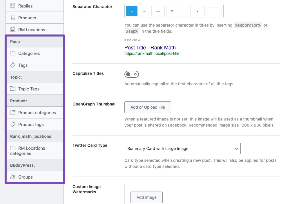 Titles and Meta settings for Taxonomies