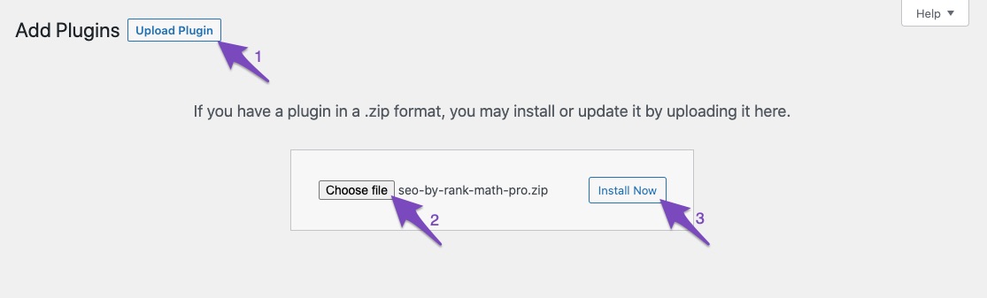 Upload Rank Math PRO plugin