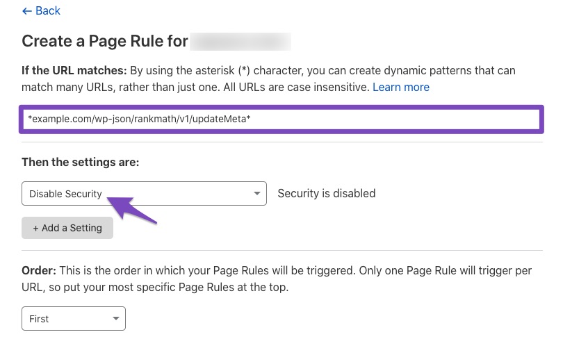 Whitelist Rank Math settings in Cloudflare