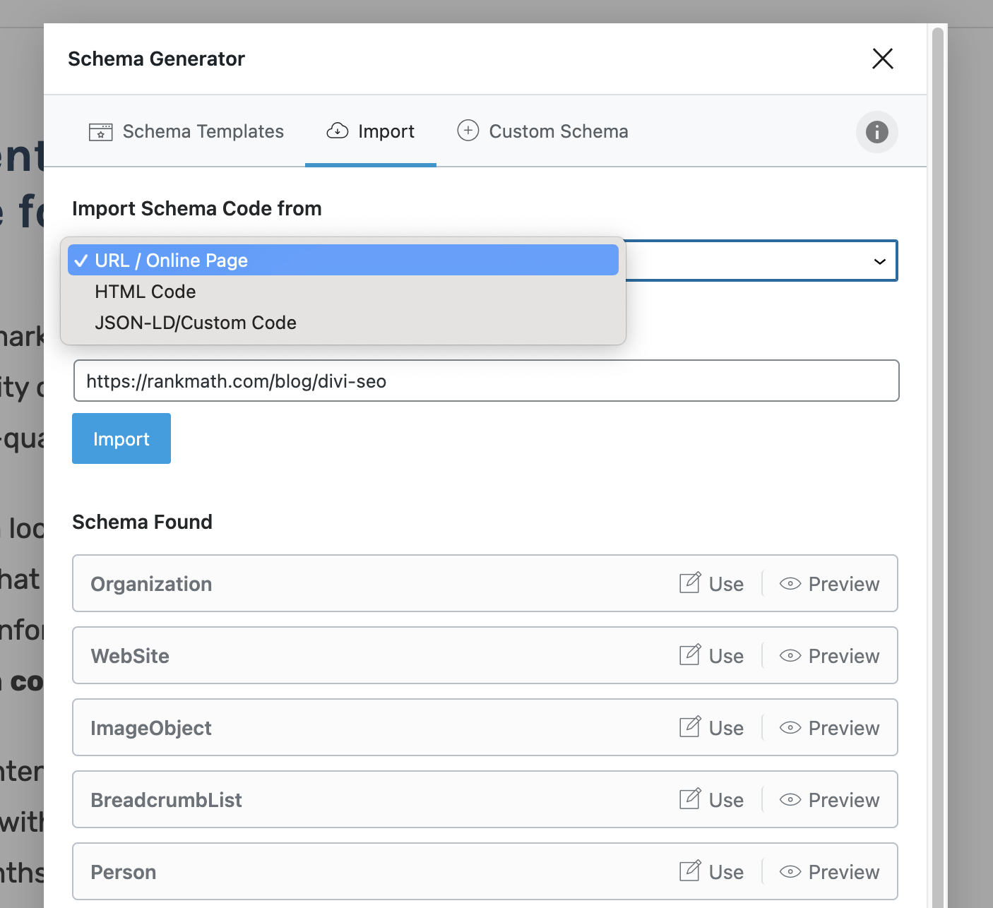 Import Schema Rank Math