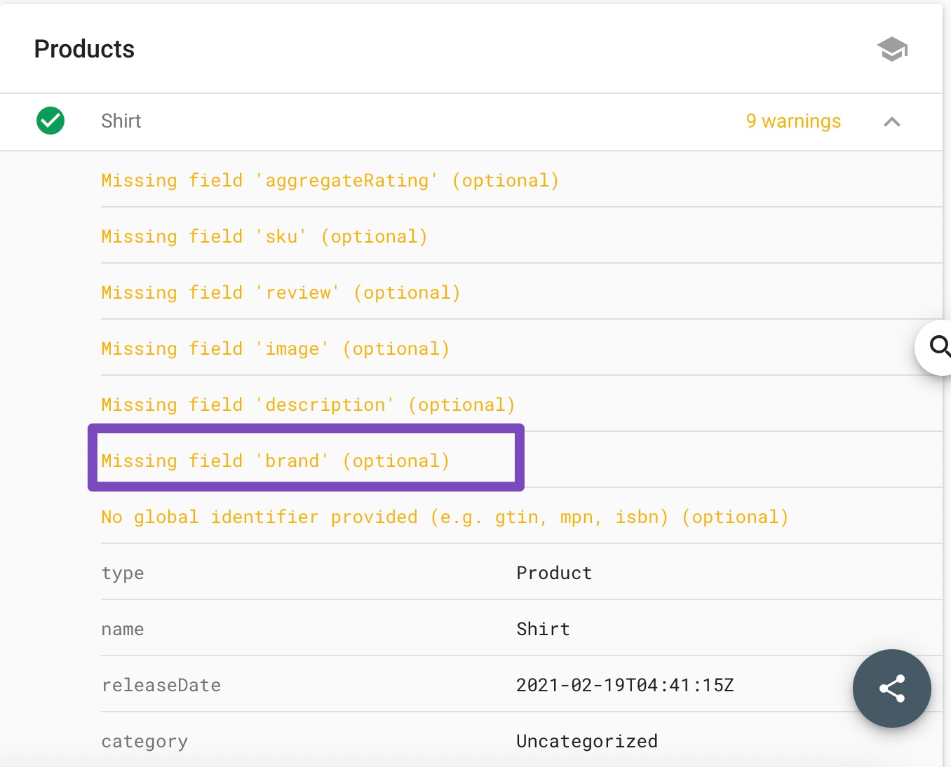 Invalid Product Schema