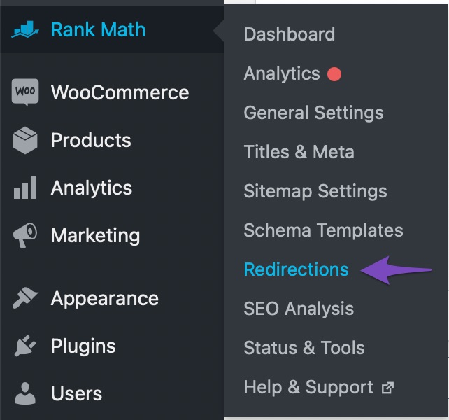 Rank Math Redirections