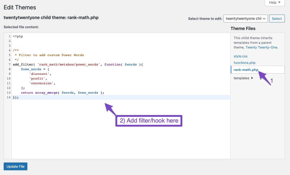 Add filter/hook to rank-math.php file