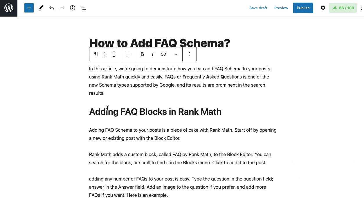 Adding FAQ block from Blocks list