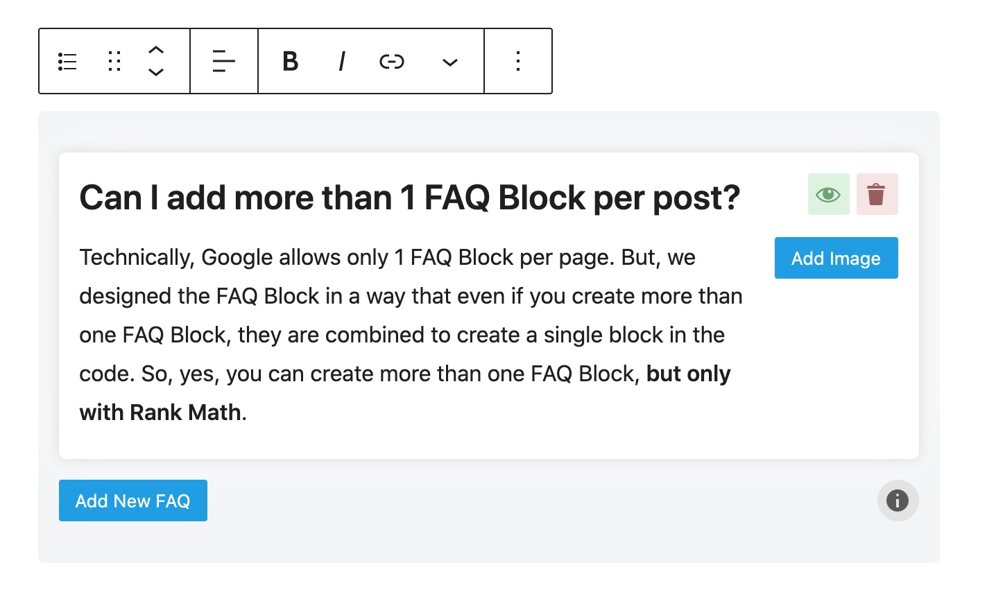 Adding question and answer to FAQ block