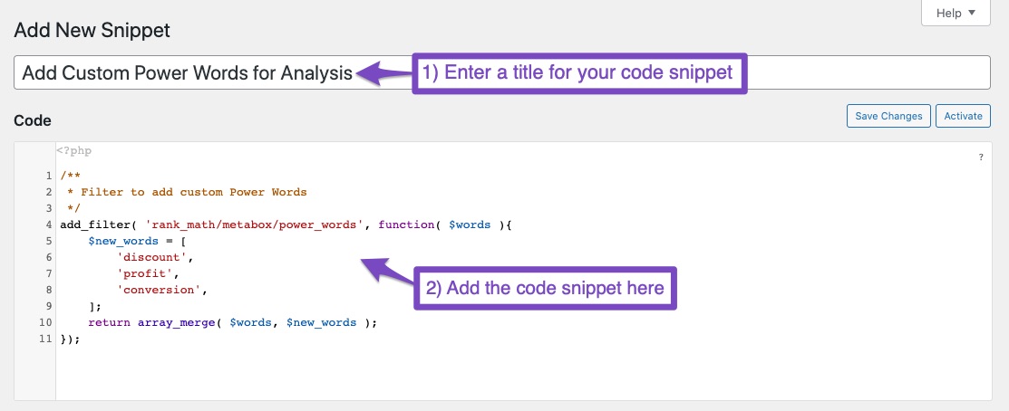 Creating new code snippet