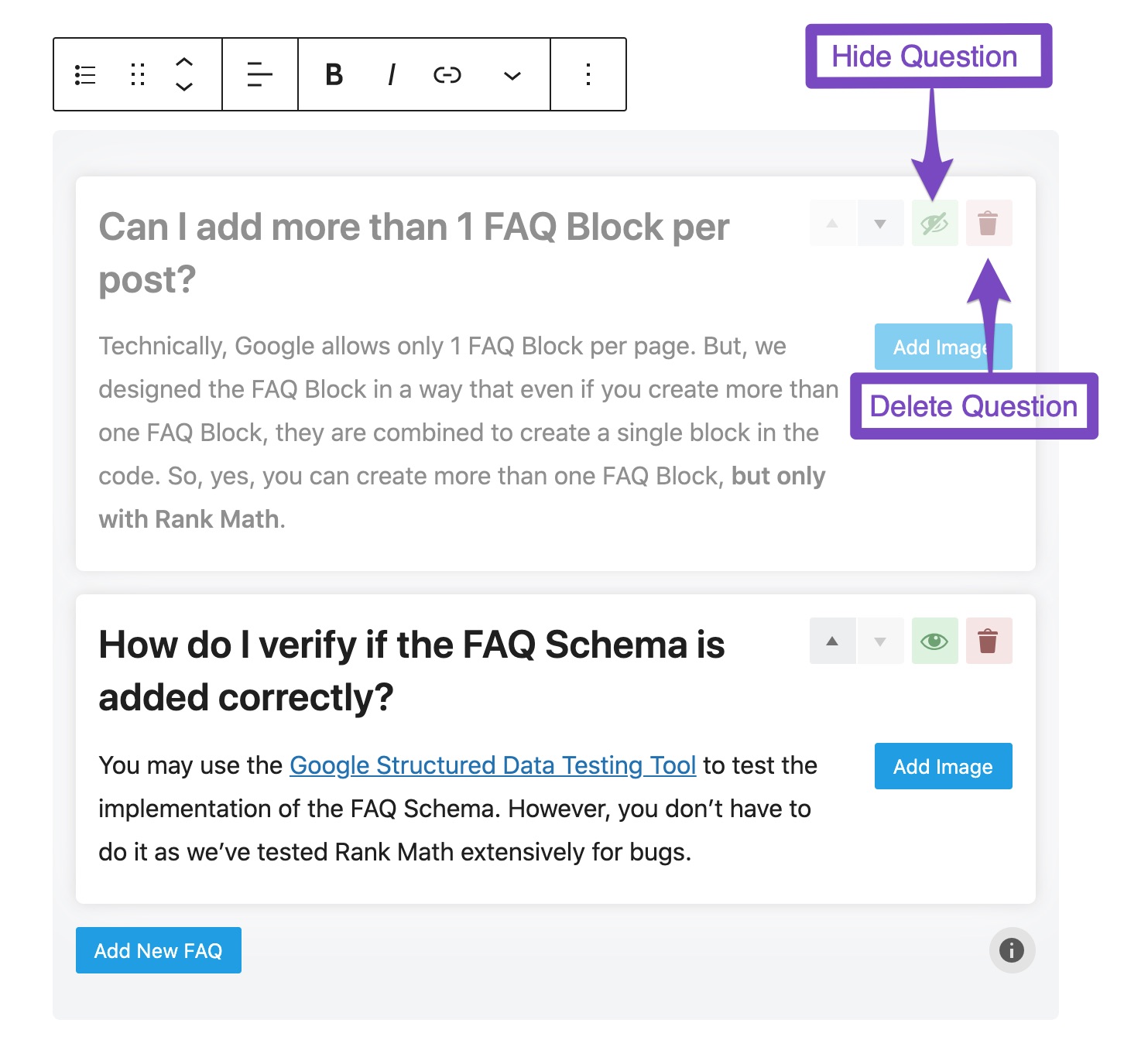 Delete or hide question in FAQ block