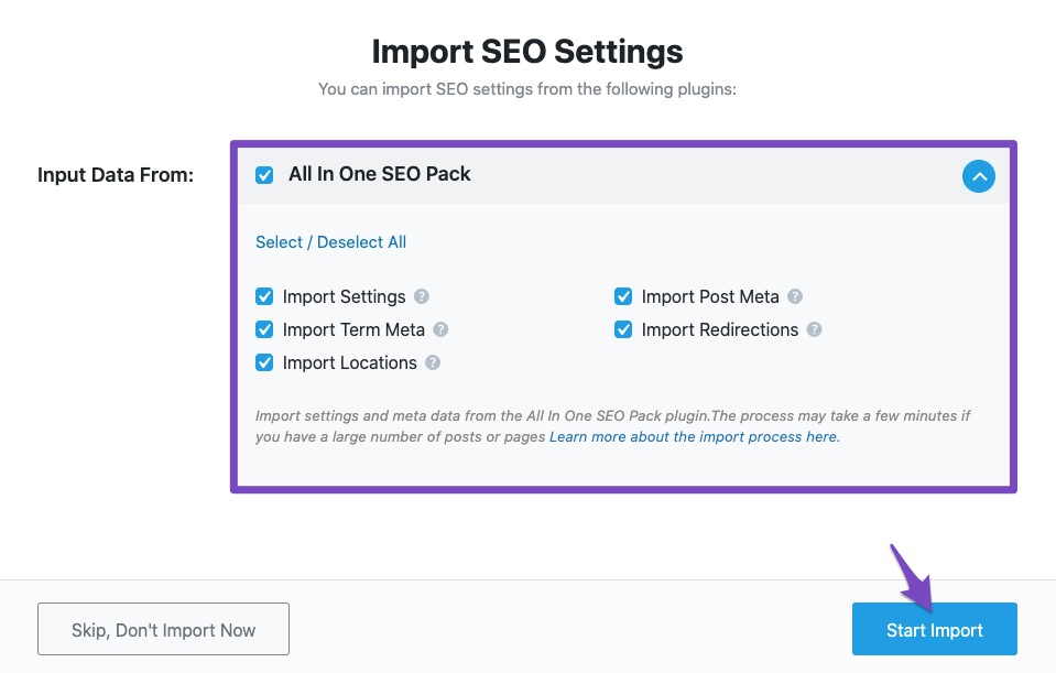 Import data from All In One SEO Pack plugin to Rank Math SEO plugin