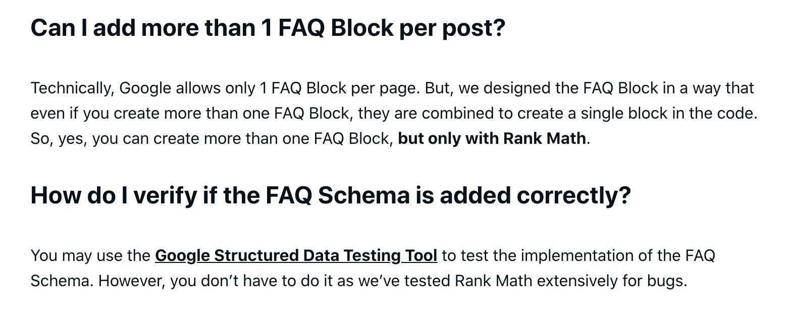 Rank Math FAQ front-end