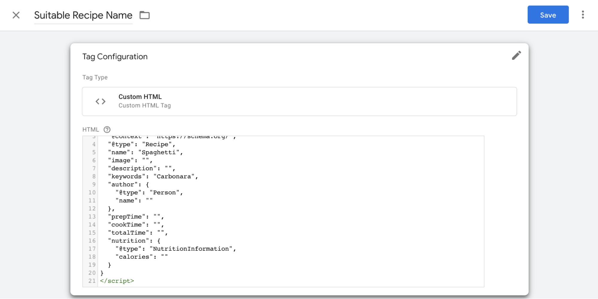 Recipe Schema Google Tag Manager