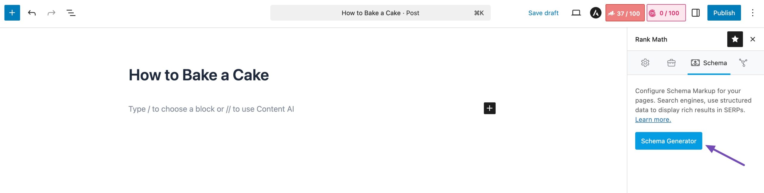 Rank Math Schema Markup Tab