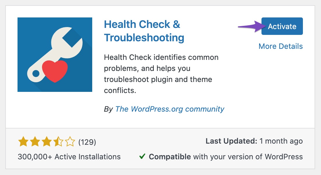 Activate Health Check and Troubleshooting plugin
