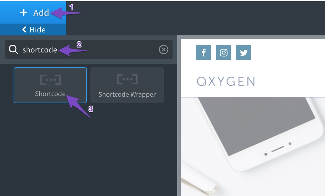 Adding shortcodes in Oxygen Builder