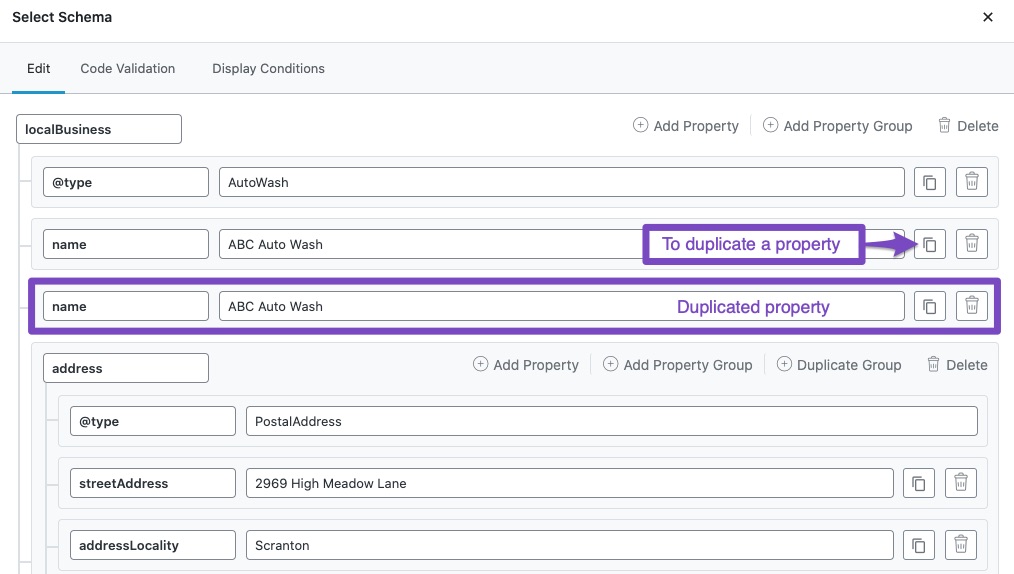 Duplicate property in Schema Builder