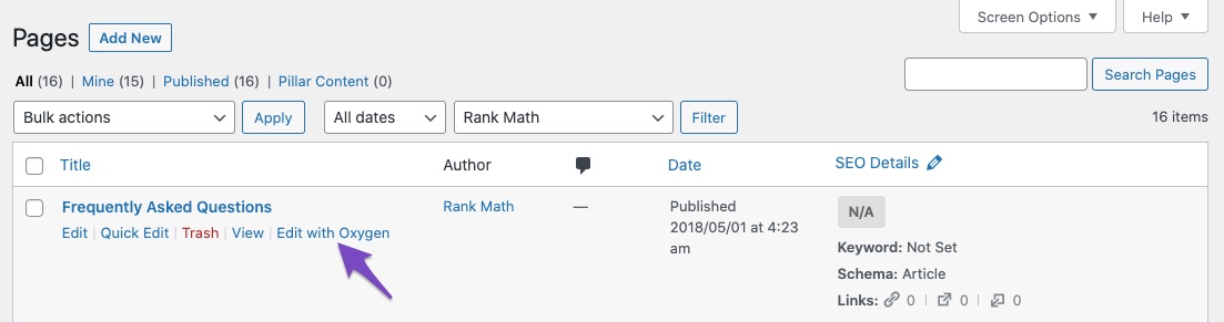 Edit page with Oxygen builder