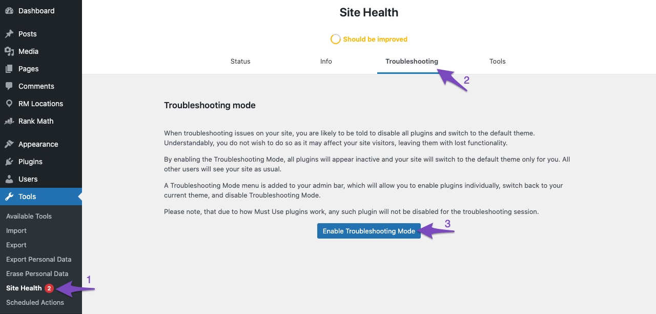 Choose Enable Troubleshooting Mode