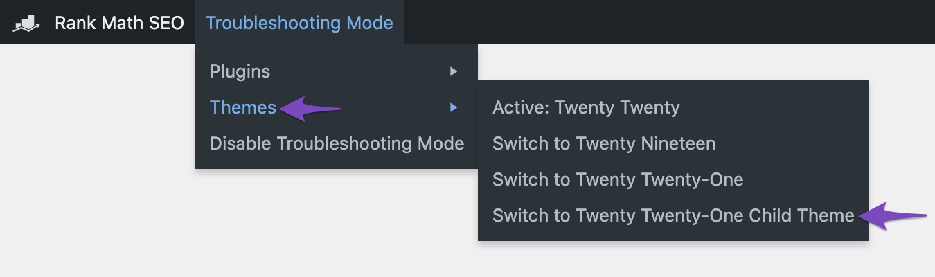 Enable your custom theme in Troubleshooting Mode