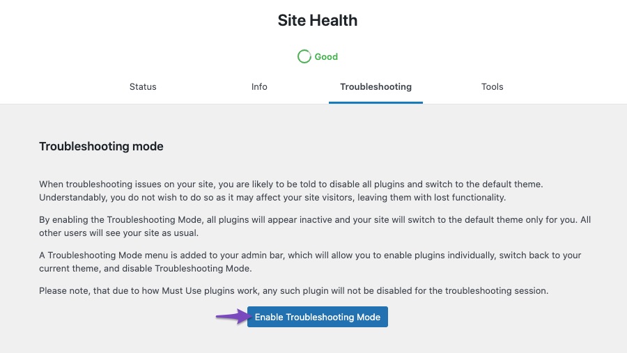 Enable Troubleshooting Mode