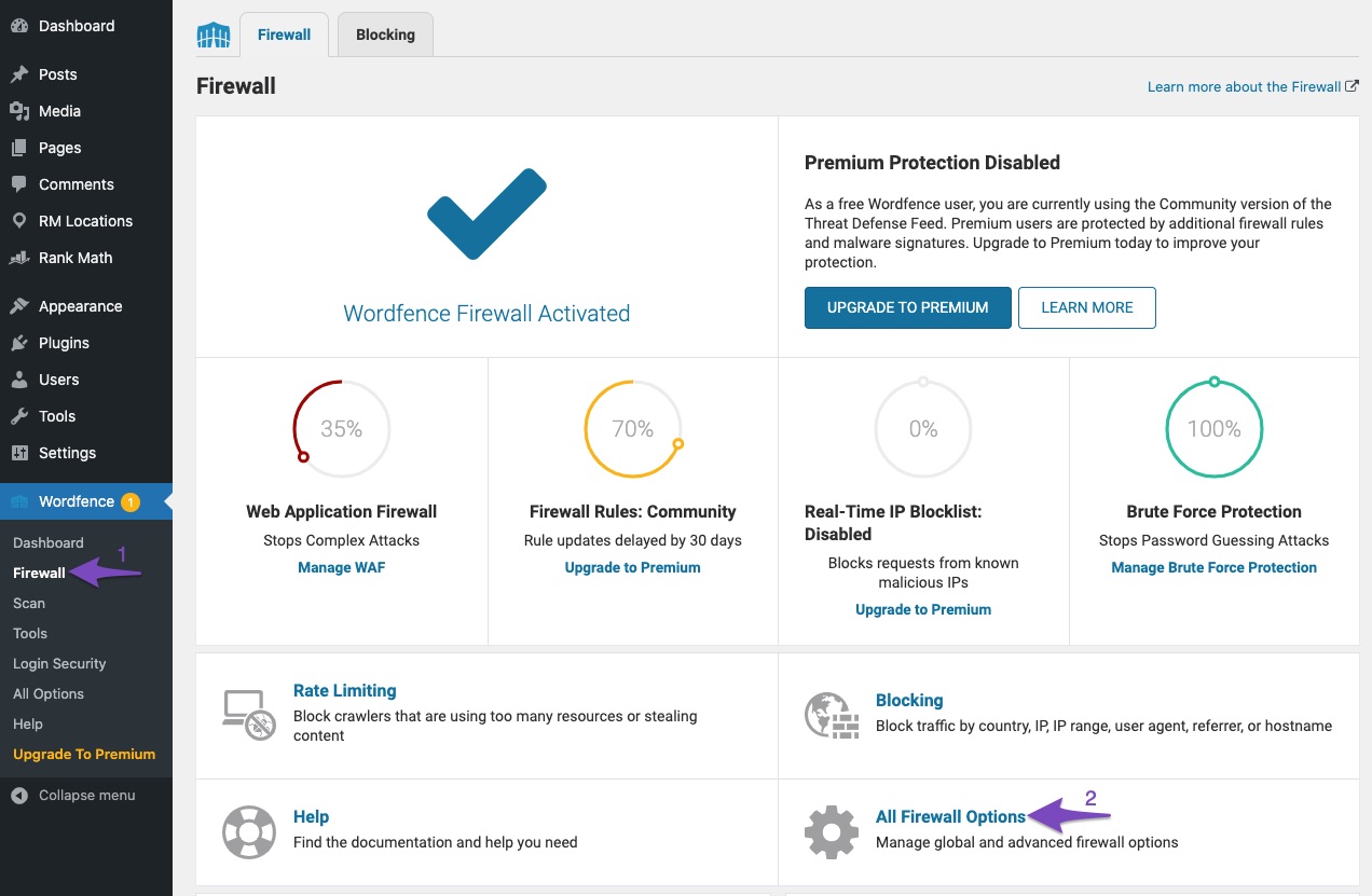 Open Wordfence - All Firewall Options