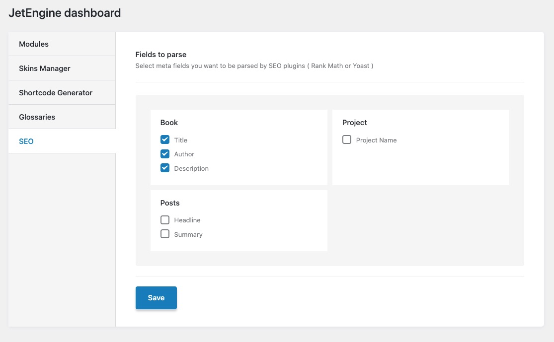 Select meta fields for SEO analysis