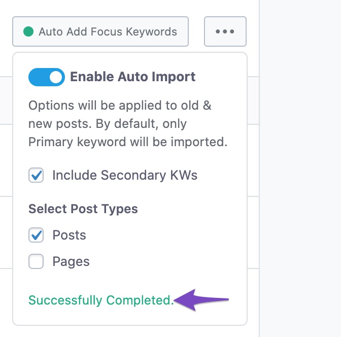 Auto-add focus keywords configuration successful