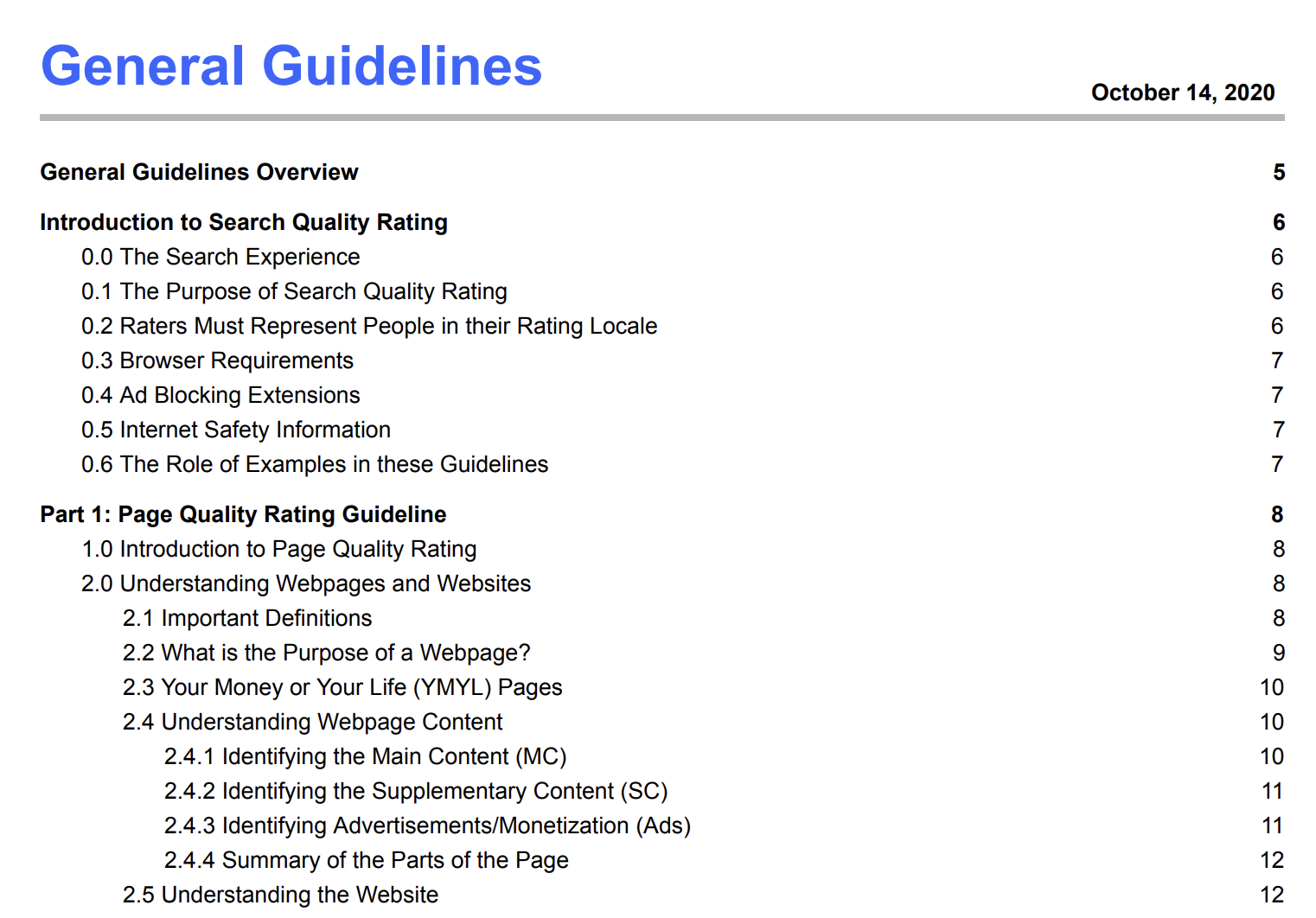 Google Quality Rater Guidelines