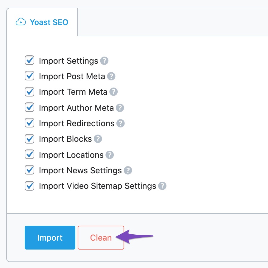 Click on Clean to remove Yoast SEO database