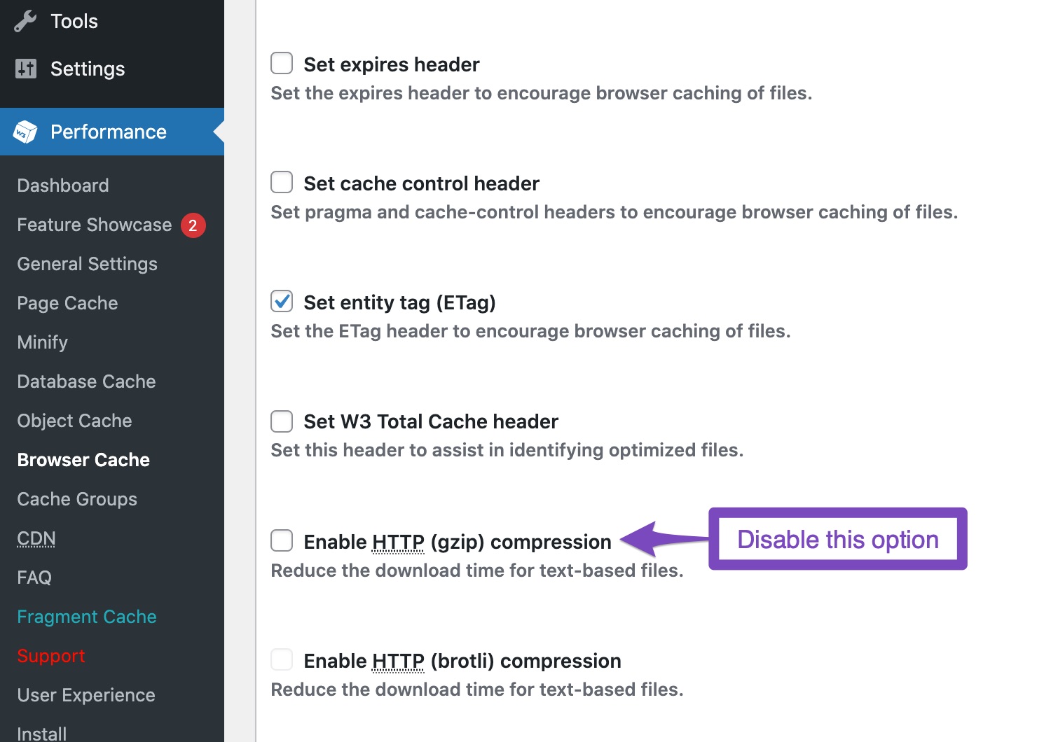 Disable HTTP (gzip) compression