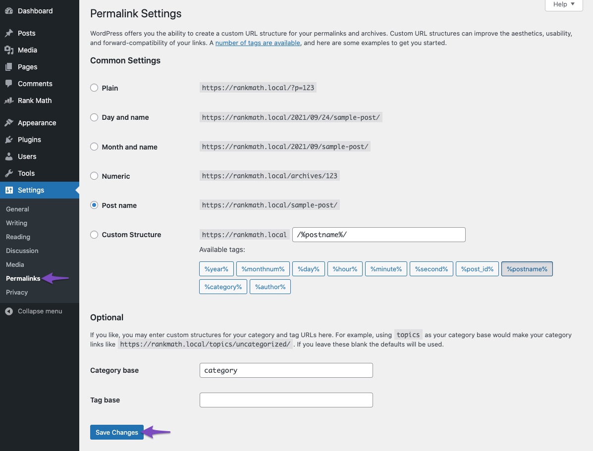 Flush Permalinks seittings