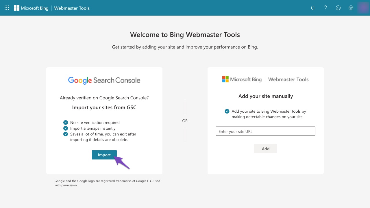 Import your sites from GSC