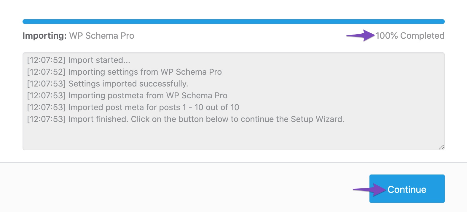 Importing data from WP Schema Pro completed
